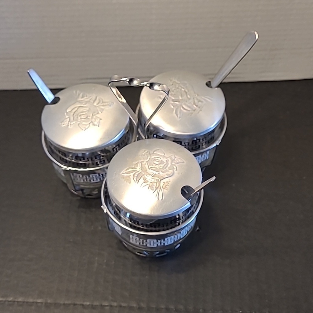 VINTAGE Silver Condiment Set with Spoons - Picture 9 of 10